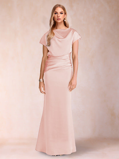 Robes de Mère de la Mariée à Manches Courtes et Fourreau/Colonne avec Fronces