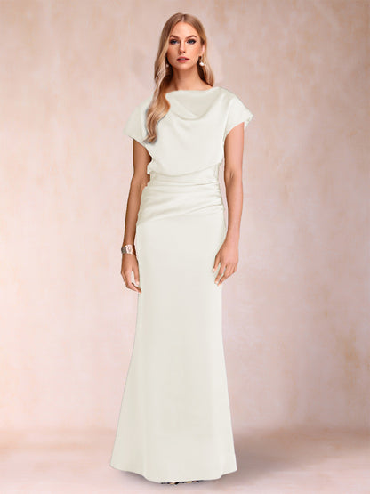 Robes de Mère de la Mariée à Manches Courtes et Fourreau/Colonne avec Fronces