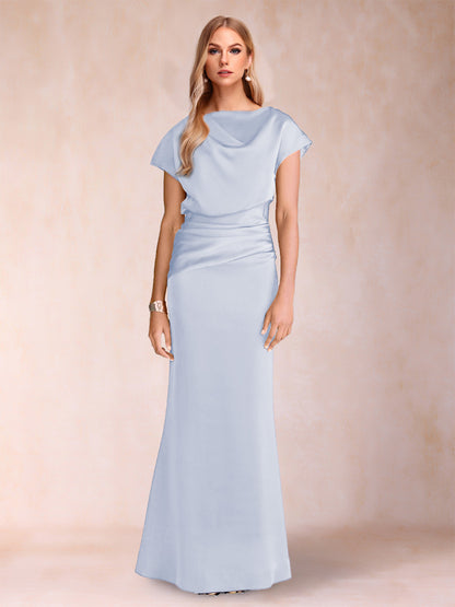 Robes de Mère de la Mariée à Manches Courtes et Fourreau/Colonne avec Fronces
