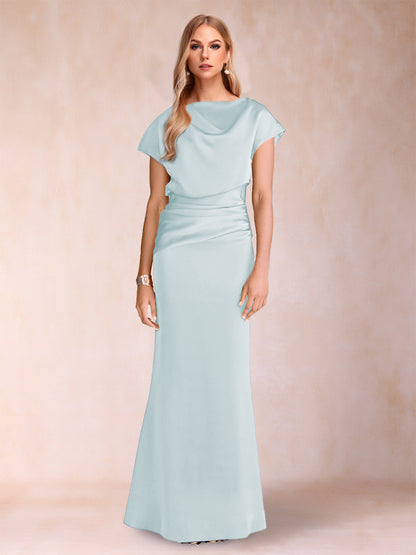 Robes de Mère de la Mariée à Manches Courtes et Fourreau/Colonne avec Fronces