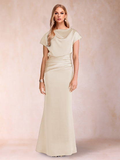 Robes de Mère de la Mariée à Manches Courtes et Fourreau/Colonne avec Fronces