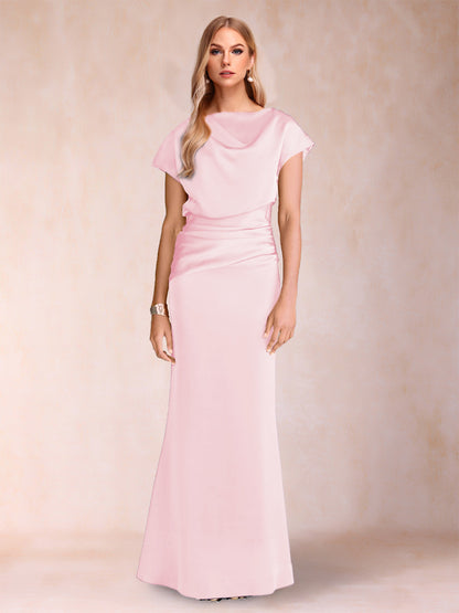 Robes de Mère de la Mariée à Manches Courtes et Fourreau/Colonne avec Fronces
