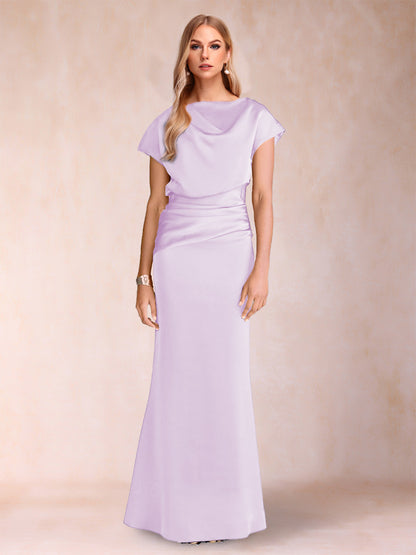 Robes de Mère de la Mariée à Manches Courtes et Fourreau/Colonne avec Fronces