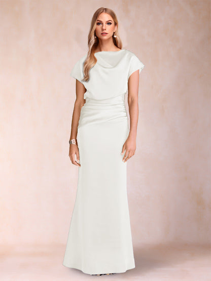 Robes de Mère de la Mariée à Manches Courtes et Fourreau/Colonne avec Fronces