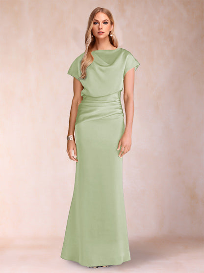 Robes de Mère de la Mariée à Manches Courtes et Fourreau/Colonne avec Fronces