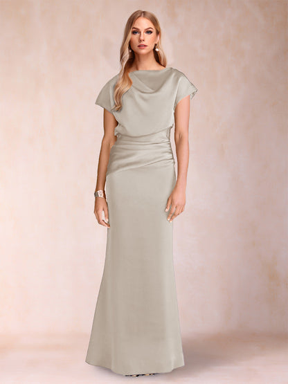 Robes de Mère de la Mariée à Manches Courtes et Fourreau/Colonne avec Fronces