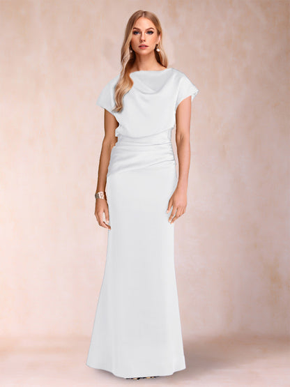 Robes de Mère de la Mariée à Manches Courtes et Fourreau/Colonne avec Fronces