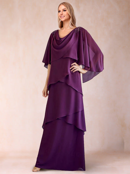 Robe de Mère de la Mariée Coupe A-Line/Princess à Col En V et Manches 3/4 avec Appliques