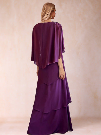 Robe de Mère de la Mariée Coupe A-Line/Princess à Col En V et Manches 3/4 avec Appliques