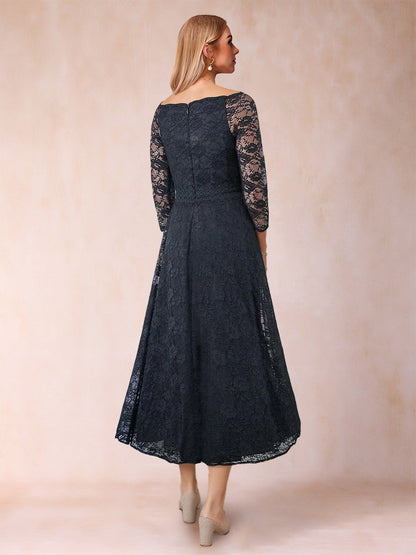 Robe de Mère de la Mariée Coupe A-Line/Princess à Col En V et Manches 3/4 avec Appliques
