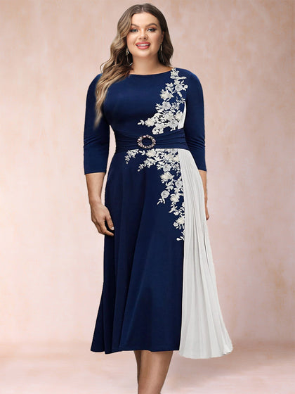 Robe de Mère de la Mariée Grande Taille, Coupe A-Line/Princesse, Manches 3/4 avec Appliques
