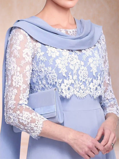Robe de Mère de la Mariée Fourreau/Colonne à Manches 3/4 avec Appliques et Châle