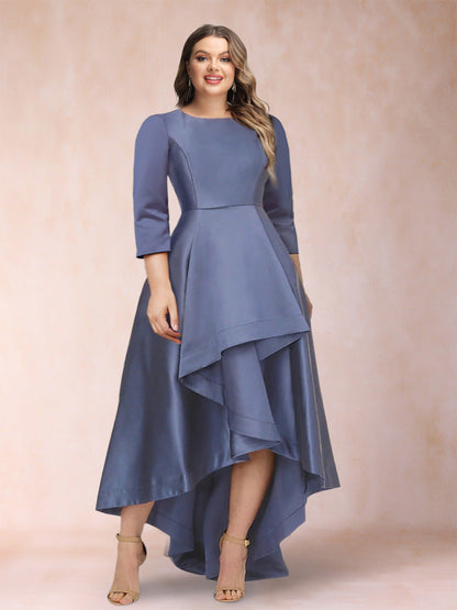 Robe de Mère de la Mariée Grande Taille, Coupe A-Line/Princesse, Manches 3/4 avec Volants