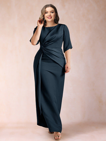 Robes de Mère de la Mariée Grande Taille, Fourreau/Colonne, Manches Mi-Longues, Froncées