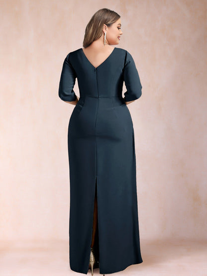 Robes de Mère de la Mariée Grande Taille, Fourreau/Colonne, Manches Mi-Longues, Froncées
