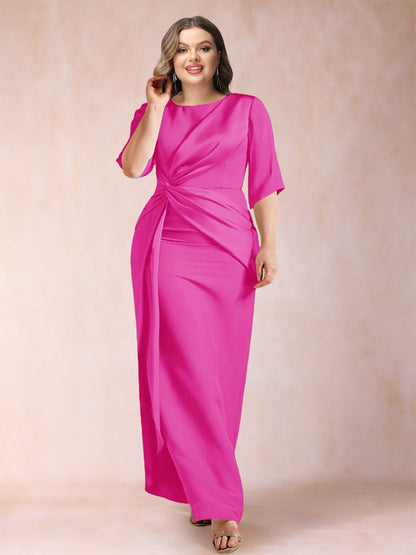 Robes de Mère de la Mariée Grande Taille, Fourreau/Colonne, Manches Mi-Longues, Froncées