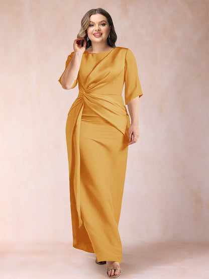 Robes de Mère de la Mariée Grande Taille, Fourreau/Colonne, Manches Mi-Longues, Froncées