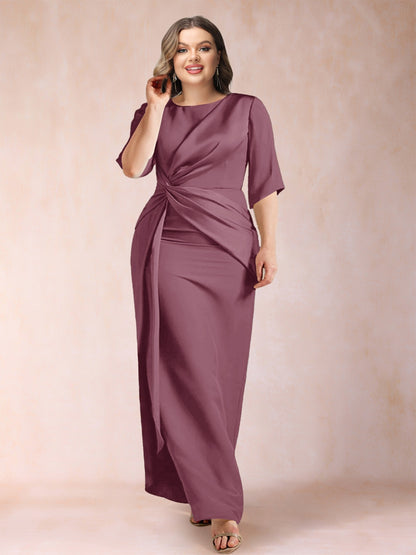 Robes de Mère de la Mariée Grande Taille, Fourreau/Colonne, Manches Mi-Longues, Froncées