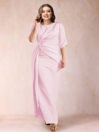 Robes de Mère de la Mariée Grande Taille, Fourreau/Colonne, Manches Mi-Longues, Froncées