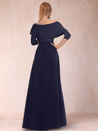 Ensemble Deux PiècesTailleur-Pantalon Coupe A-Line/Princesse Col En V Manches 3/4 avec Ceinture