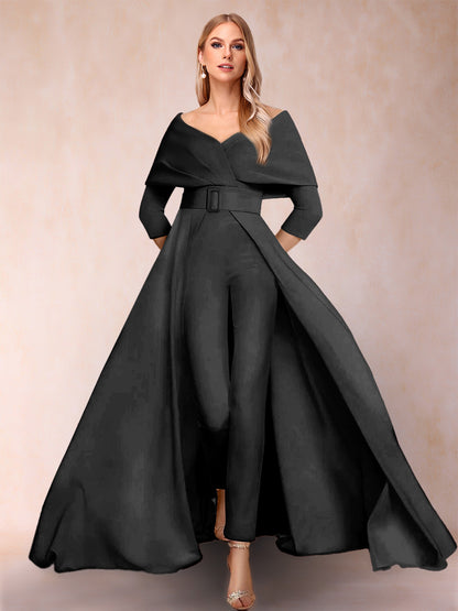 Combinaison Trapèze/Princesse à col en V et Manches 3/4 Ceinture Incluse