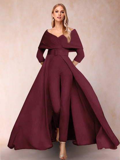 Combinaison Trapèze/Princesse à col en V et Manches 3/4 Ceinture Incluse