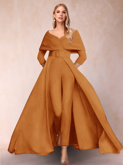 Combinaison Trapèze/Princesse à col en V et Manches 3/4 Ceinture Incluse