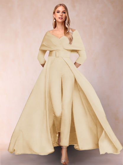 Combinaison Trapèze/Princesse à col en V et Manches 3/4 Ceinture Incluse