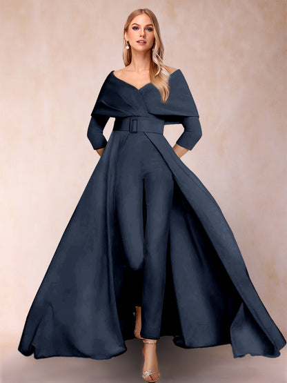 Combinaison Trapèze/Princesse à col en V et Manches 3/4 Ceinture Incluse