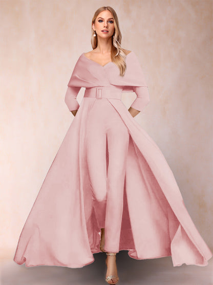 Combinaison Trapèze/Princesse à col en V et Manches 3/4 Ceinture Incluse