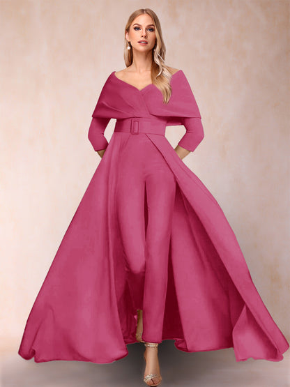 Combinaison Trapèze/Princesse à col en V et Manches 3/4 Ceinture Incluse