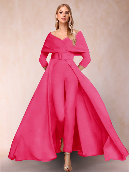 Combinaison Trapèze/Princesse à col en V et Manches 3/4 Ceinture Incluse