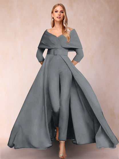 Combinaison Trapèze/Princesse à col en V et Manches 3/4 Ceinture Incluse