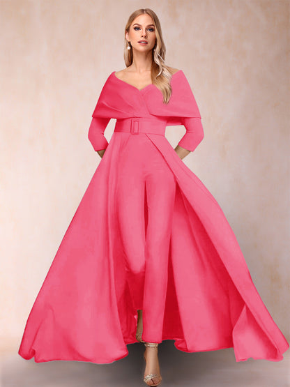 Combinaison Trapèze/Princesse à col en V et Manches 3/4 Ceinture Incluse