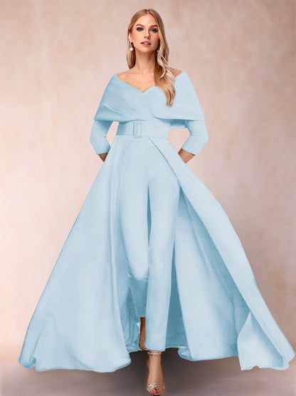 Combinaison Trapèze/Princesse à col en V et Manches 3/4 Ceinture Incluse