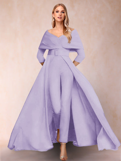 Combinaison Trapèze/Princesse à col en V et Manches 3/4 Ceinture Incluse