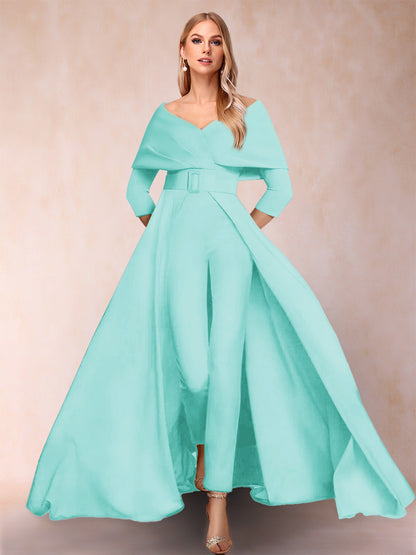 Combinaison Trapèze/Princesse à col en V et Manches 3/4 Ceinture Incluse