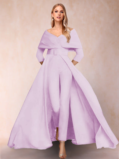 Combinaison Trapèze/Princesse à col en V et Manches 3/4 Ceinture Incluse