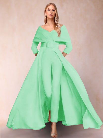 Combinaison Trapèze/Princesse à col en V et Manches 3/4 Ceinture Incluse