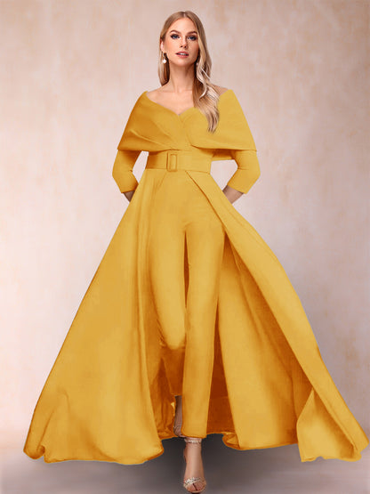 Combinaison Trapèze/Princesse à col en V et Manches 3/4 Ceinture Incluse