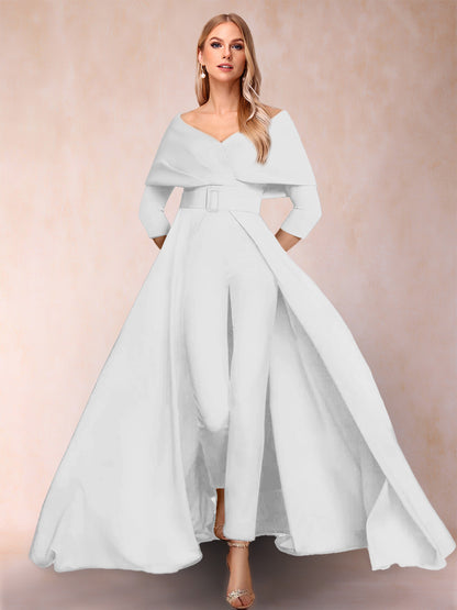 Combinaison Trapèze/Princesse à col en V et Manches 3/4 Ceinture Incluse