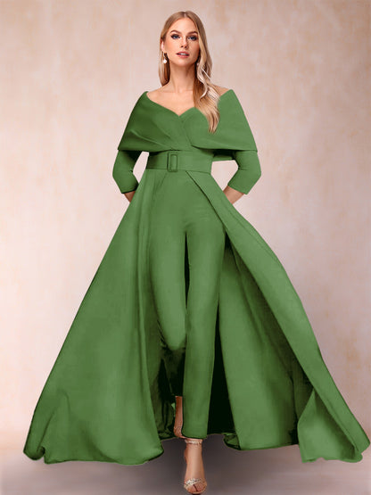 Combinaison Trapèze/Princesse à col en V et Manches 3/4 Ceinture Incluse