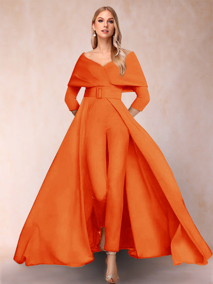 Combinaison Trapèze/Princesse à col en V et Manches 3/4 Ceinture Incluse