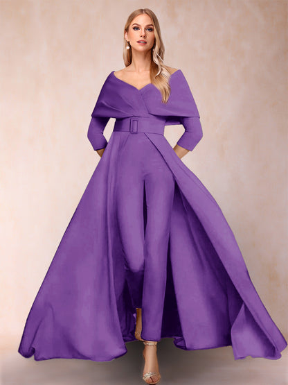 Combinaison Trapèze/Princesse à col en V et Manches 3/4 Ceinture Incluse