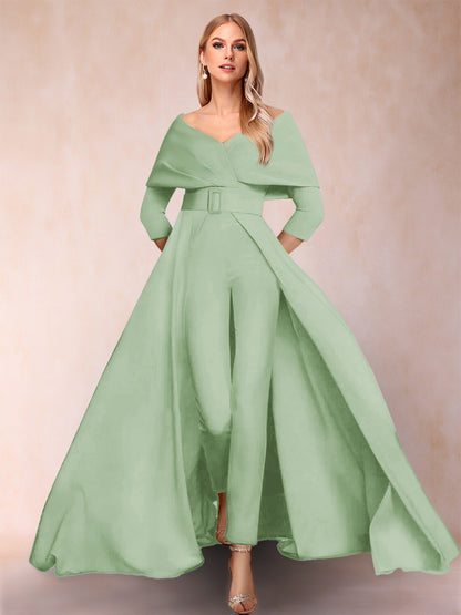 Combinaison Trapèze/Princesse à col en V et Manches 3/4 Ceinture Incluse