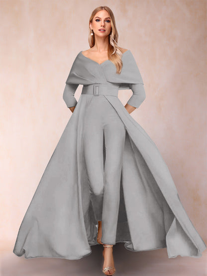 Combinaison Trapèze/Princesse à col en V et Manches 3/4 Ceinture Incluse