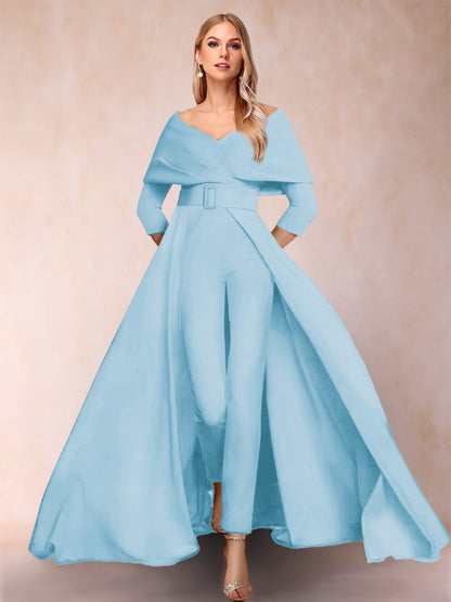 Combinaison Trapèze/Princesse à col en V et Manches 3/4 Ceinture Incluse