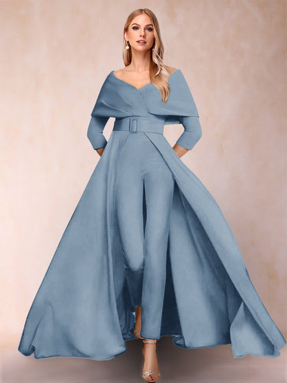 Combinaison Trapèze/Princesse à col en V et Manches 3/4 Ceinture Incluse