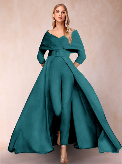 Combinaison Trapèze/Princesse à col en V et Manches 3/4 Ceinture Incluse