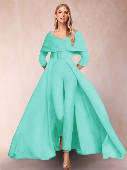 Combinaison Trapèze/Princesse à col en V et Manches 3/4 Ceinture Incluse